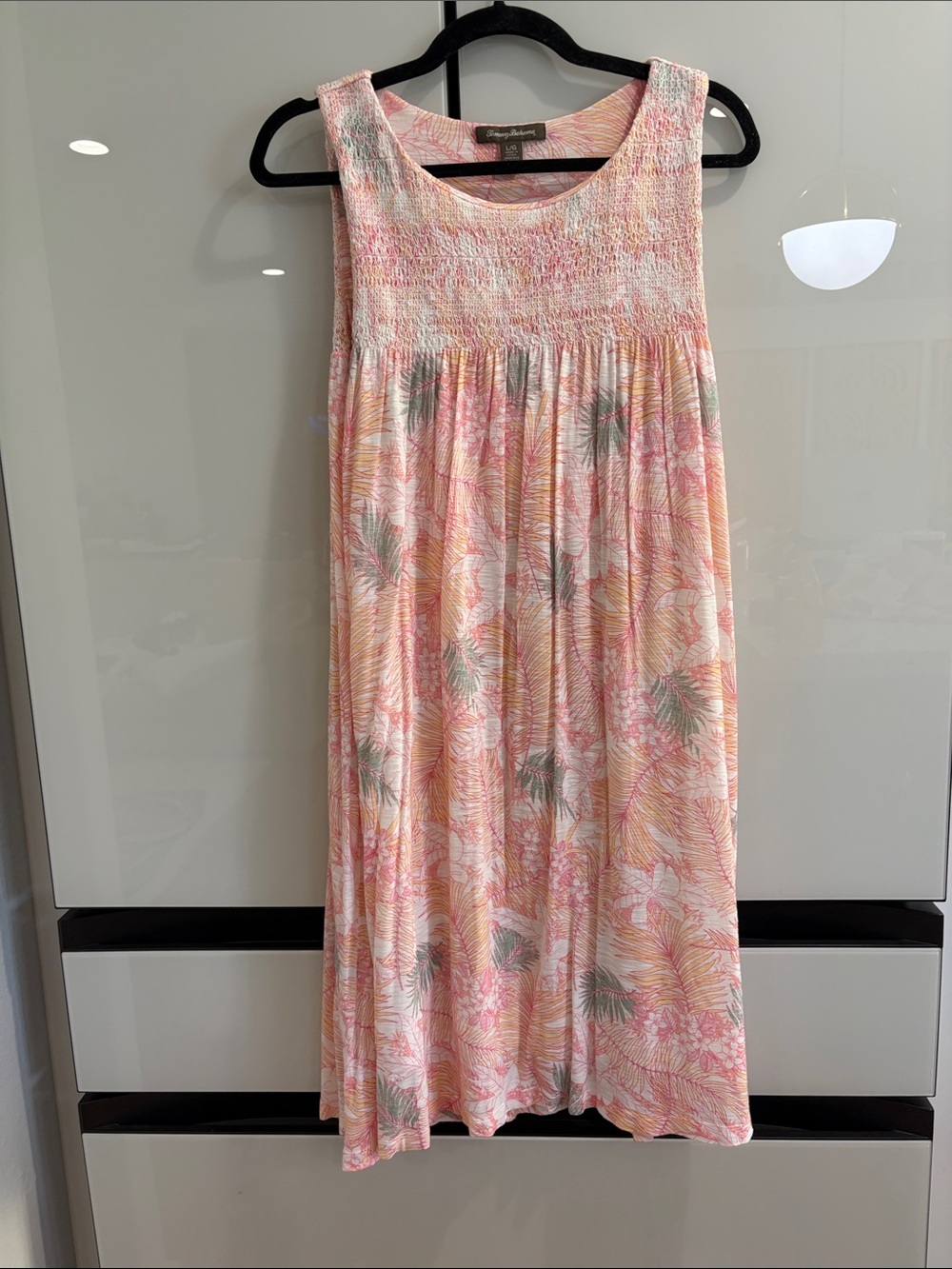 Tommy Bahama Peachy Pink Palm-Print Midi Dress